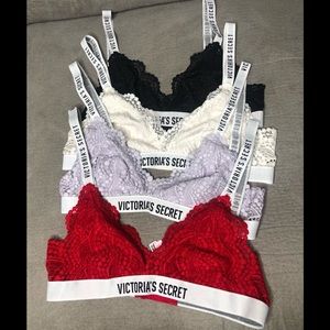 LOT 4 VICTORIA’S SECRET LOGO & LACE TRIANGLE BRALETTE